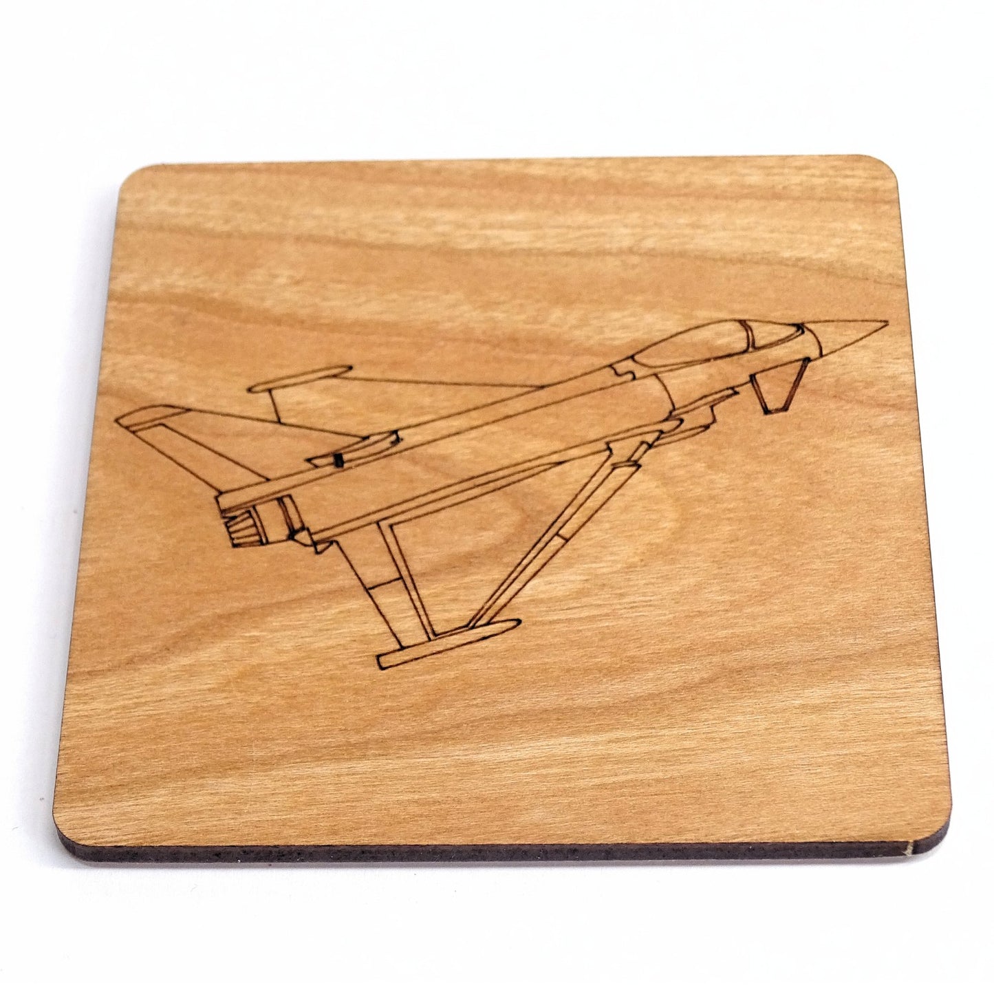 Typhoon Jet | Cherry Wood Coaster With Engraved Military Aircraft design