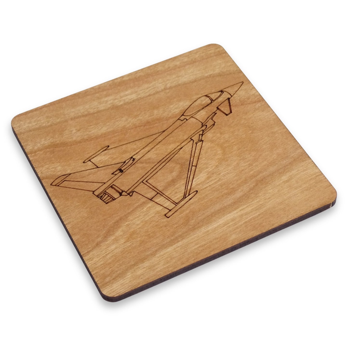 Typhoon Jet | Cherry Wood Coaster With Engraved Military Aircraft design