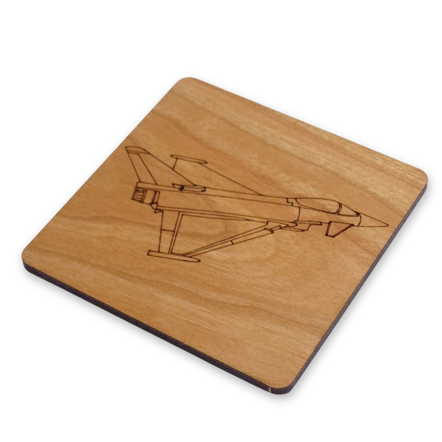 Typhoon Jet | Cherry Wood Coaster With Engraved Military Aircraft design