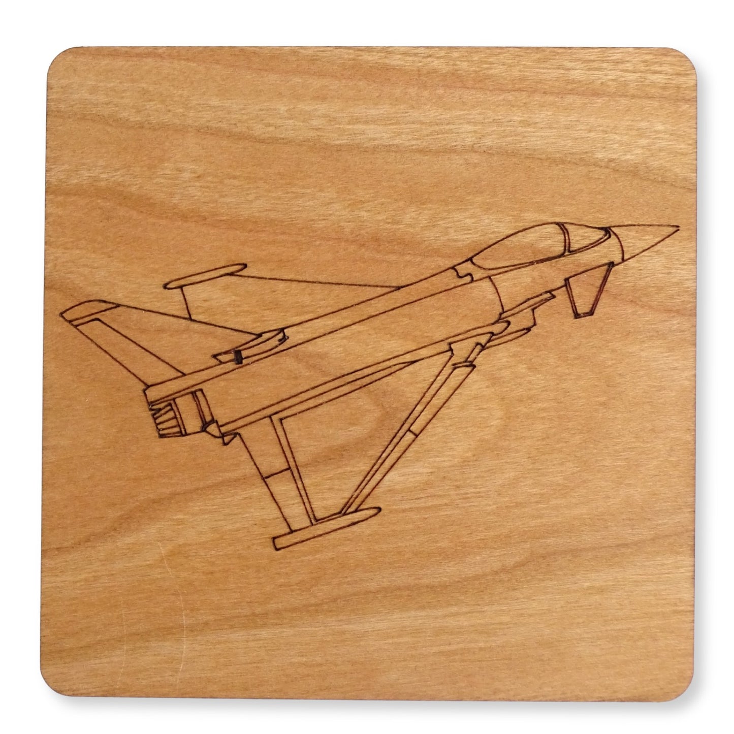 Typhoon Jet | Cherry Wood Coaster With Engraved Military Aircraft design