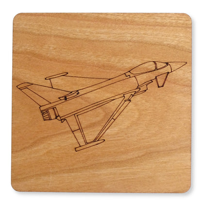 Typhoon Jet | Cherry Wood Coaster With Engraved Military Aircraft design