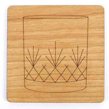 Whiskey Tumbler Laser Engraved Cherry Wood Coaster