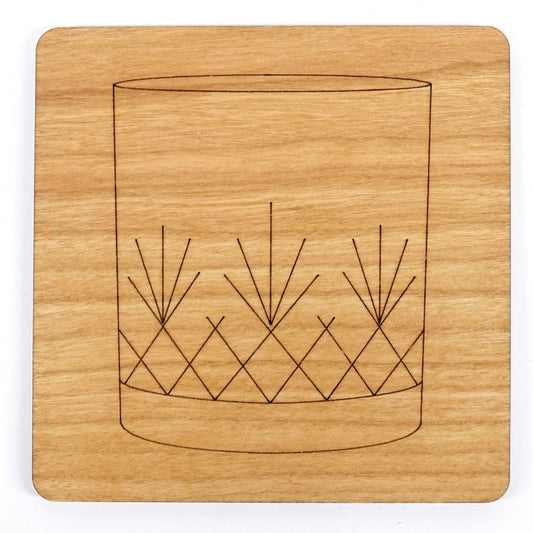 Whiskey Tumbler Laser Engraved Cherry Wood Coaster