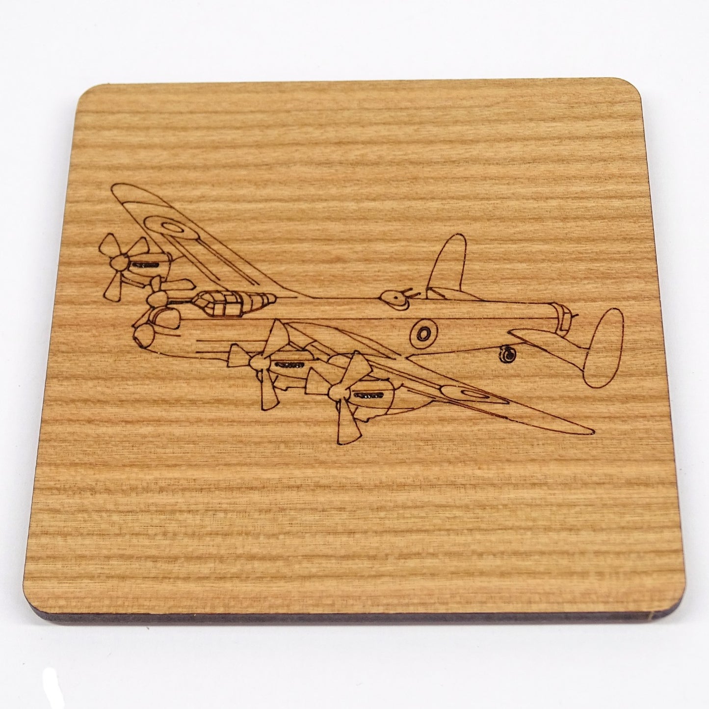 Lancaster Bomber Wooden Coaster | Laser Engraved cherry veneer with cork backing