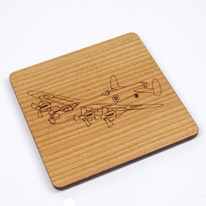 Lancaster Bomber Wooden Coaster | Laser Engraved cherry veneer with cork backing
