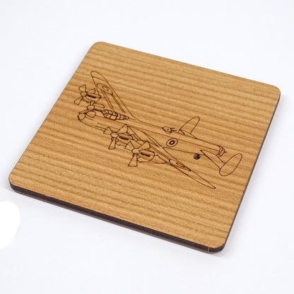Lancaster Bomber Wooden Coaster | Laser Engraved cherry veneer with cork backing