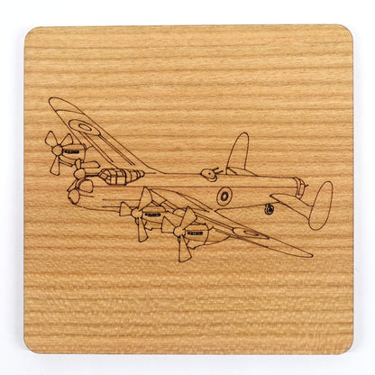 Lancaster Bomber Wooden Coaster | Laser Engraved cherry veneer with cork backing
