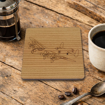 Lancaster Bomber Wooden Coaster | Laser Engraved cherry veneer with cork backing