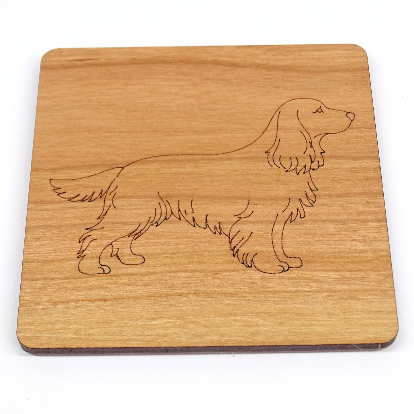 Standing Cocker spaniel coaster | Cherry Wood with cork back