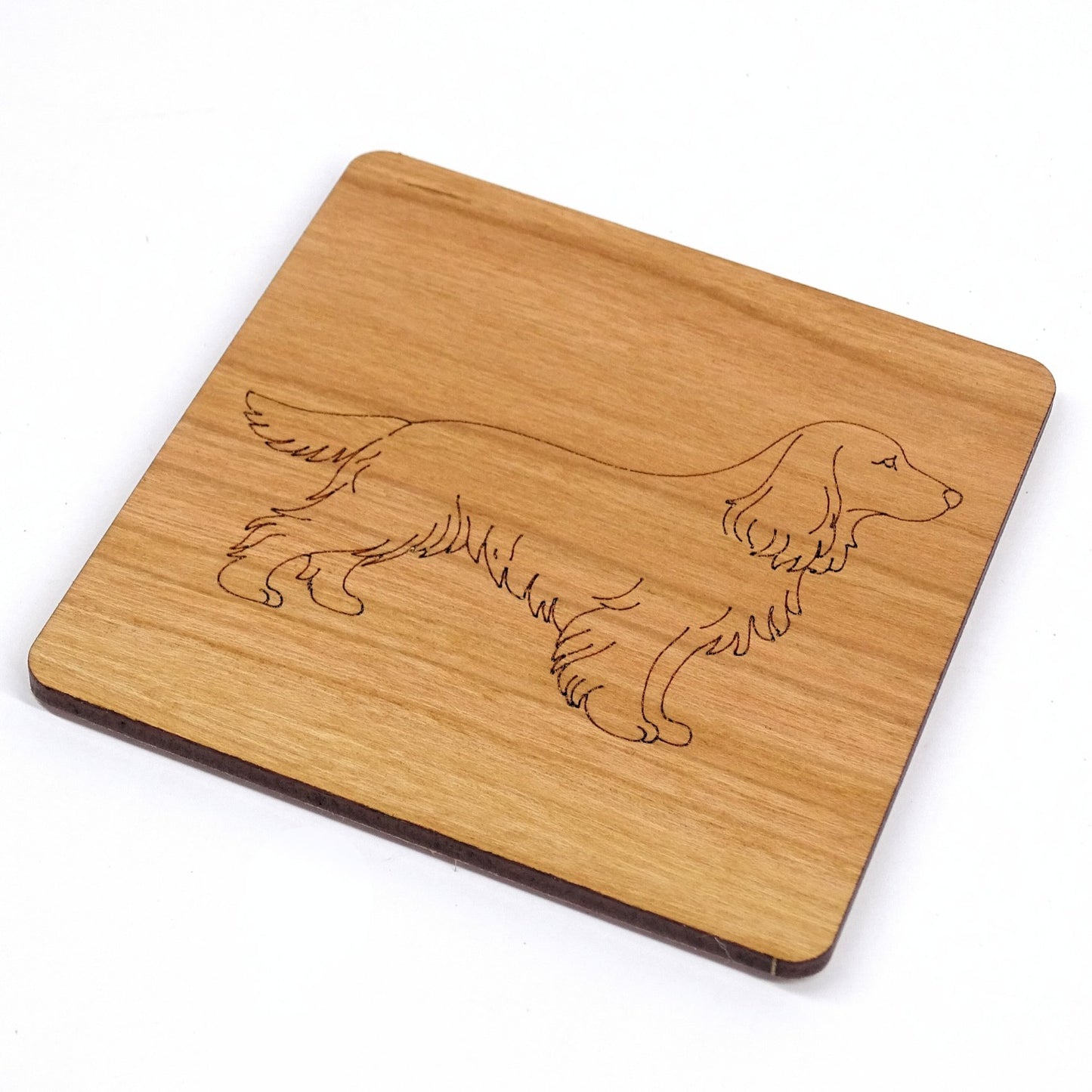 Standing Cocker spaniel coaster | Cherry Wood with cork back