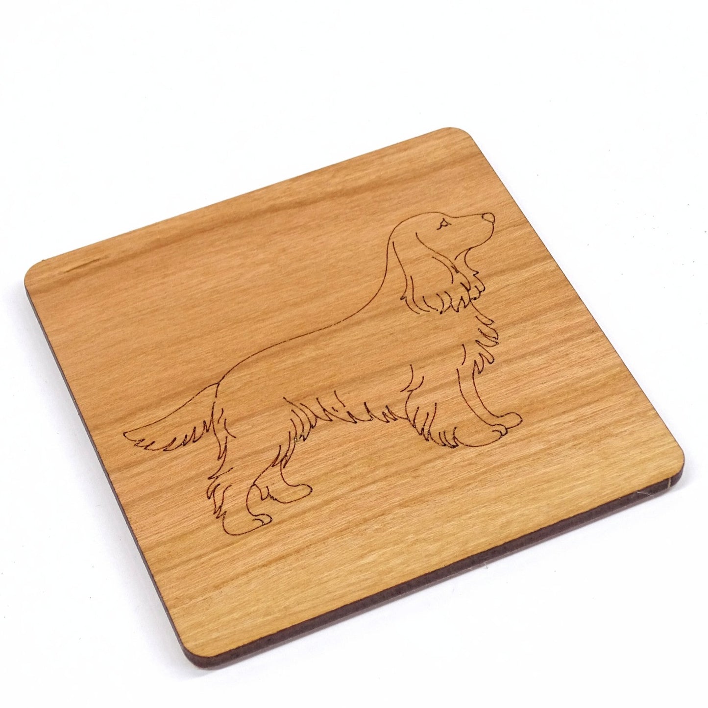 Standing Cocker spaniel coaster | Cherry Wood with cork back