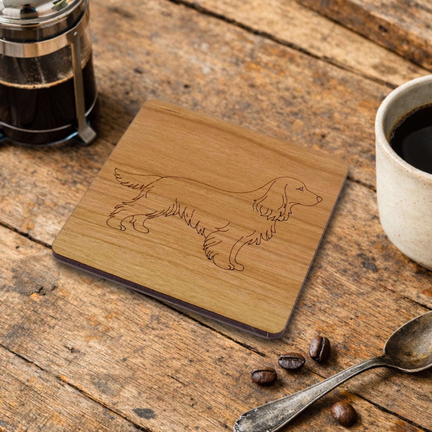 Standing Cocker spaniel coaster | Cherry Wood with cork back