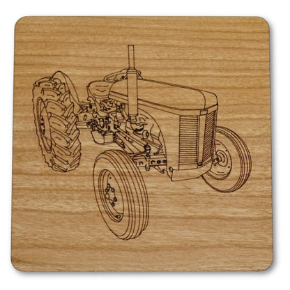Vintage Tractor Laser Engraved Cherry Wood Coaster With Cork Back