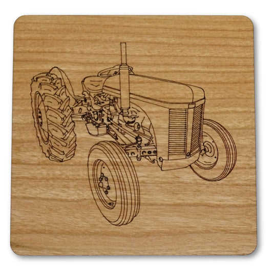 Vintage Tractor Laser Engraved Cherry Wood Coaster With Cork Back
