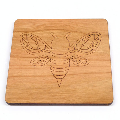 Bee Coaster Laser Engraved Cherry Wooden Coaster Rustic Nature Gift
