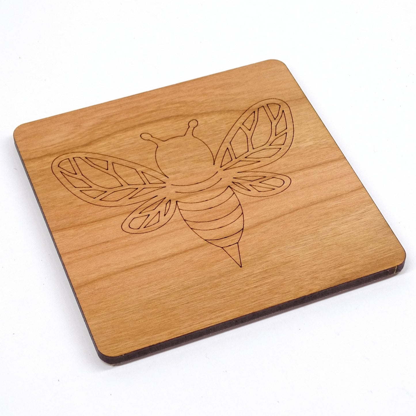 Bee Coaster Laser Engraved Cherry Wooden Coaster Rustic Nature Gift