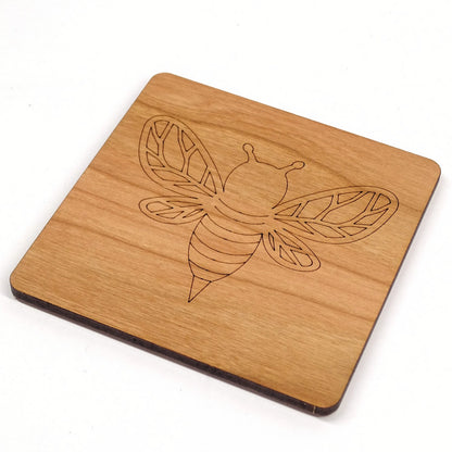 Bee Coaster Laser Engraved Cherry Wooden Coaster Rustic Nature Gift