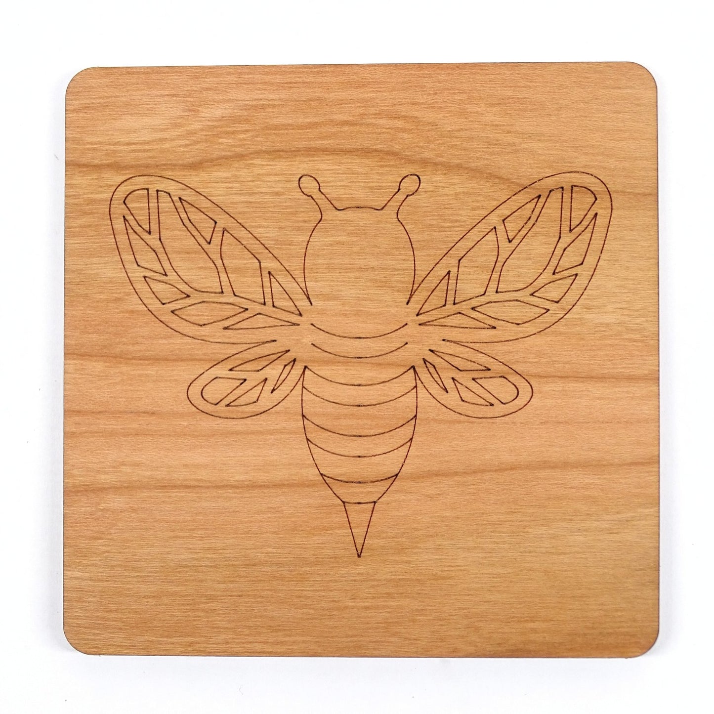 Bee Coaster Laser Engraved Cherry Wooden Coaster Rustic Nature Gift