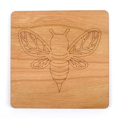 Bee Coaster Laser Engraved Cherry Wooden Coaster Rustic Nature Gift