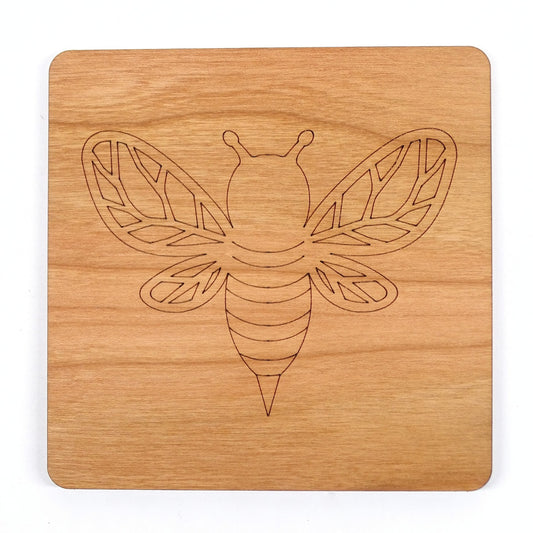 Bee Coaster Laser Engraved Cherry Wooden Coaster Rustic Nature Gift