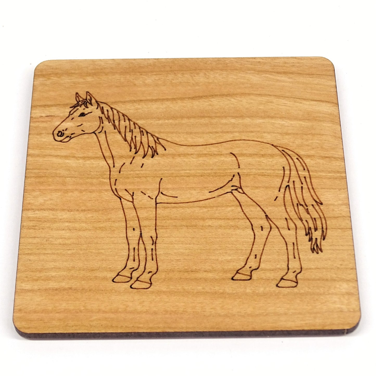 Horse Wooden Coaster Laser Engraved Cherry Wood Equestrian Gift