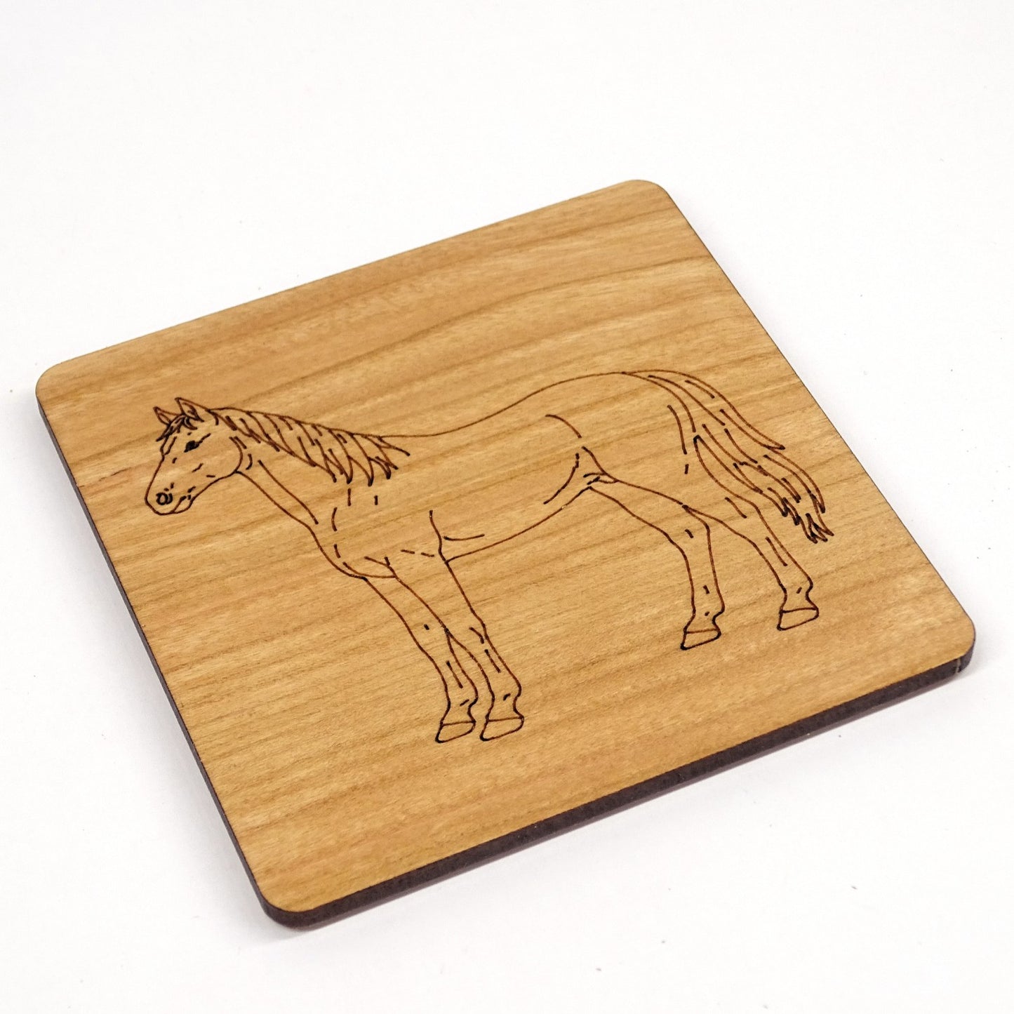 Horse Wooden Coaster Laser Engraved Cherry Wood Equestrian Gift