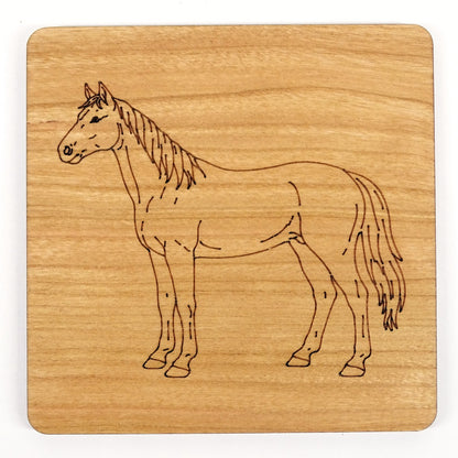 Horse Wooden Coaster Laser Engraved Cherry Wood Equestrian Gift