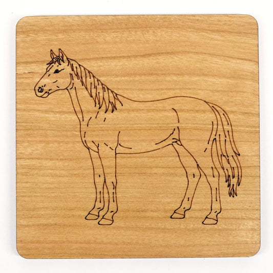 Horse Wooden Coaster Laser Engraved Cherry Wood Equestrian Gift