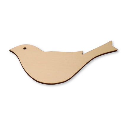 Bird shape cut from plywood with a little eye hole. On a white background