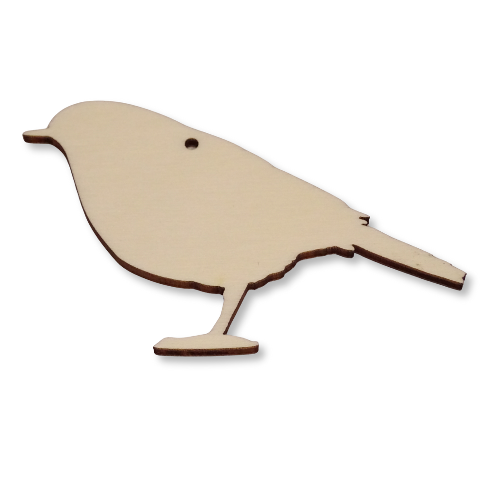 plywood cut-out of a robin shape with a hanging hole  on a white background