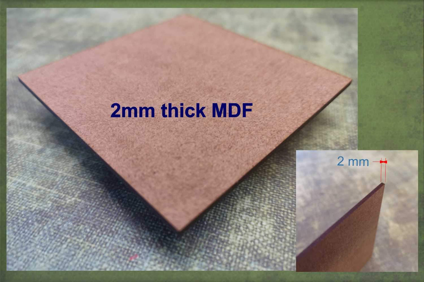 2mm thick MDF used to make the 4x4 cut-outs ready for crafting