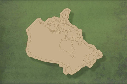 Laser cut, blank wooden Canada map etched shape for craft
