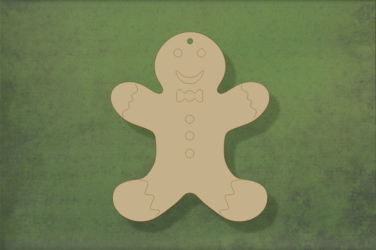 Laser cut, blank wooden Gingerbread person 1 arms up with etched detail shape for craft