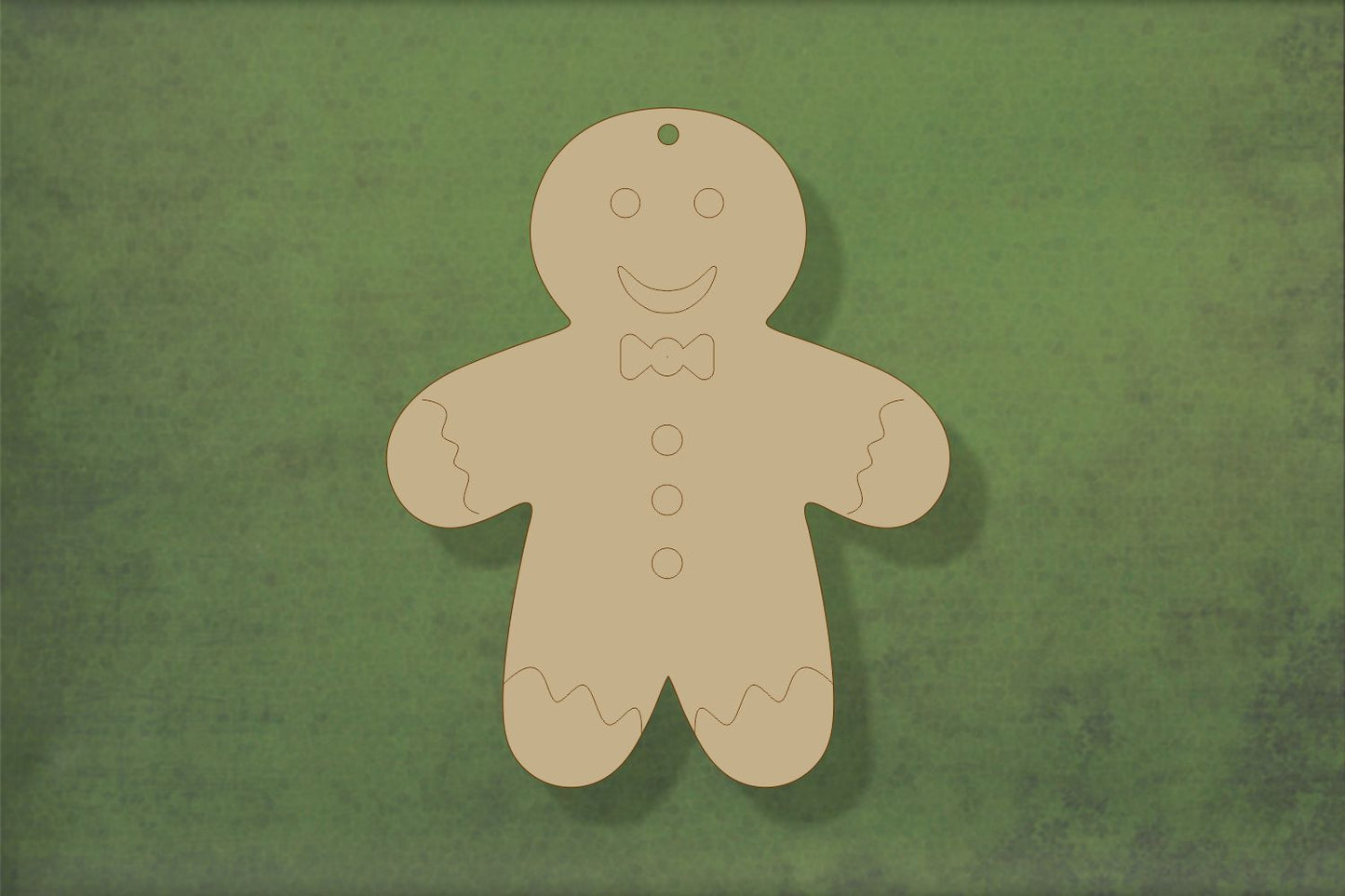 Laser cut, blank wooden Gingerbread person 2 arms down with etched detail shape for craft