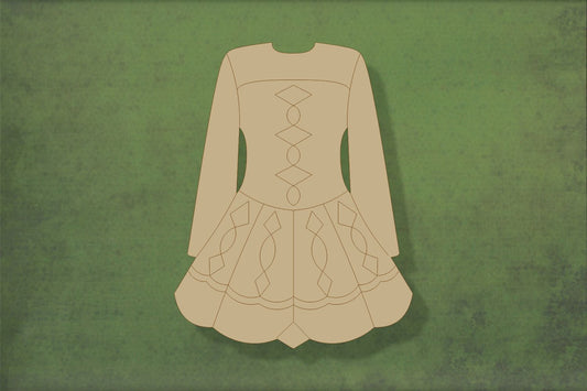 Laser cut, blank wooden Irish dress with etched detail shape for craft