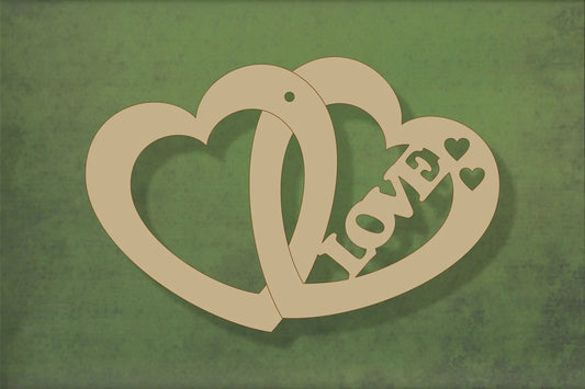 laser cut blank wooden Love text in double heart shape for craft