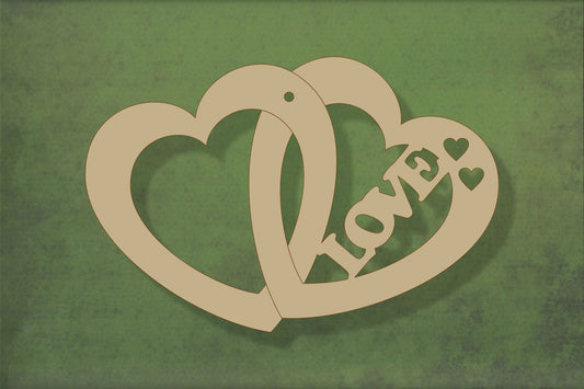 Laser cut, blank wooden Love text in double heart shape for craft