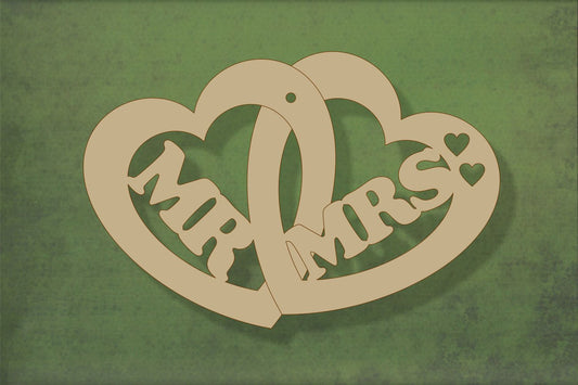 Laser cut, blank wooden Mr and Mrs in double heart shape for craft