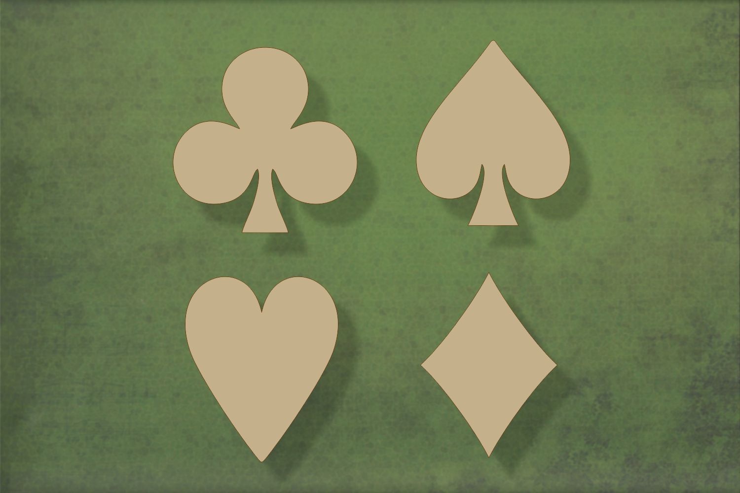 Laser cut, blank wooden Playing card symbols shape for craft