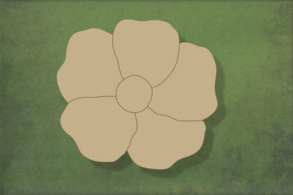 Laser cut, blank wooden Poppy 4 with etched petals shape for craft