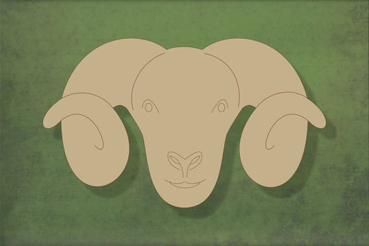 laser cut blank wooden Sheep head with horns and etched face shape for craft