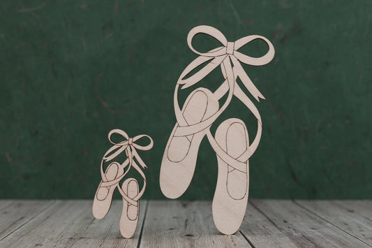 Ballet shoes laser cut from poplar plywood.