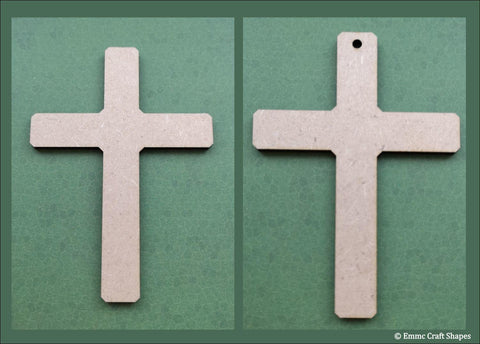 laser cut, 3mm thick mdf cross shape. One with a hole one with no hole