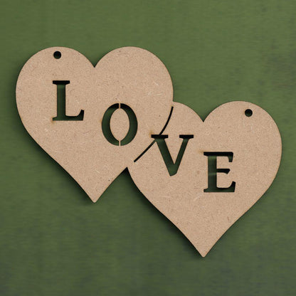 MDF Double heart with "love" cutout