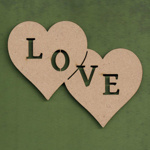 MDF Double heart with "love" cutout
