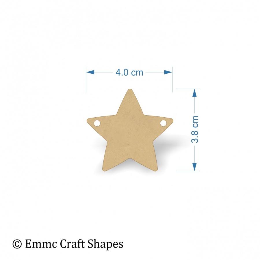 3mm MDF Star Shape Blank - 4 cm with 2 hanging holes, bunting style