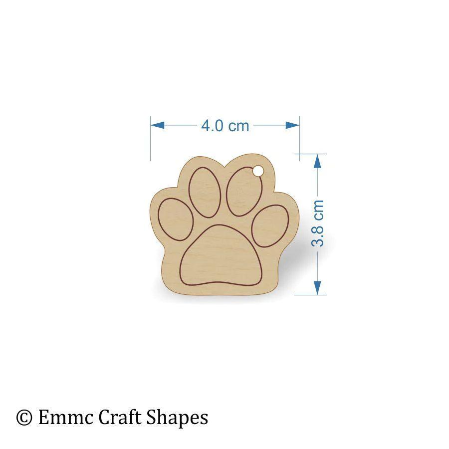 plywood Cat/Dog Paw Print Tags - 4 cm etched and with hanging hole