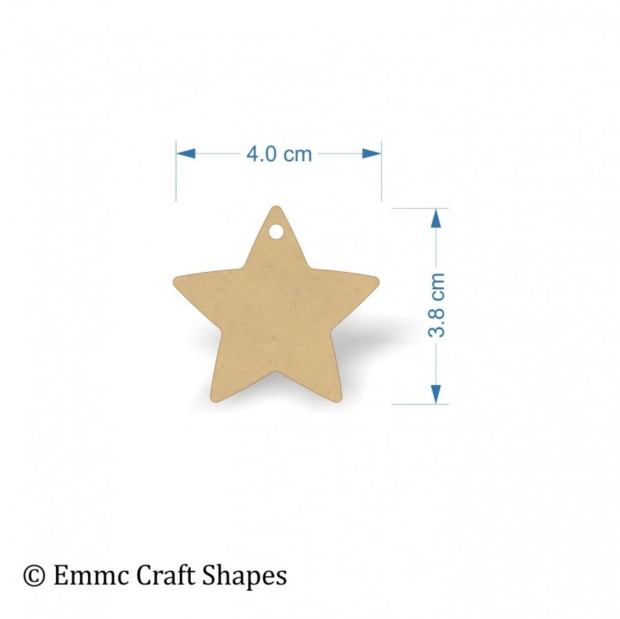 3mm MDF Star Shape Blank - 4 cm with 1 hanging hole