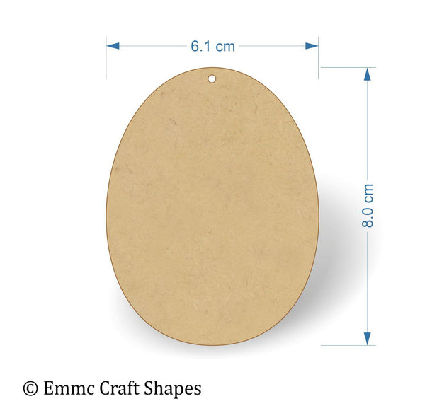 3 mm MDF Egg Shape - 8 cm with hanging hole