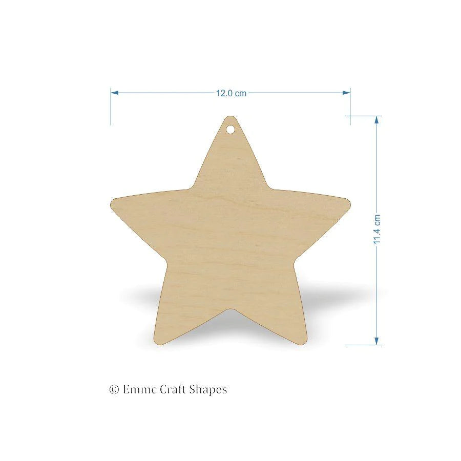 plywood Star Shape - 12 cm with 1 hanging hole